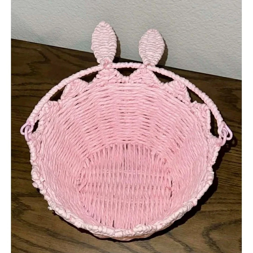 Handwoven Pink Bunny Easter Basket 9